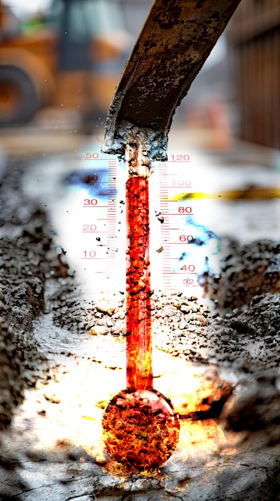ACI 305.1-14, sections 3.2 and 3.3, recommends a maximum temperature of fresh concrete at time of discharge to not exceed 95º F (35º C), unless supporting field experience or pre-construction testing is available.