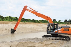 The ZX210LC-7H Super Long Front (SLF) excavator provides 50 ft., 4 in. (15.35 m) of reach at ground level and a 39-ft., 2-in. (11.94-m) dig depth.