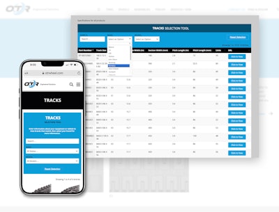 The tool guides customers through the selection process, narrowing down thousands of track options to one solution for the customer’s equipment make, model and application.