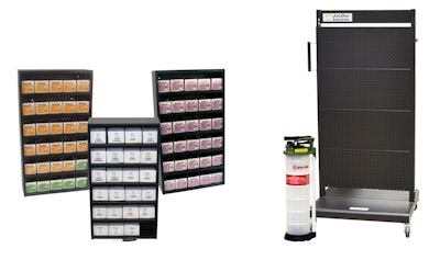 The new products include manual extractor and discharge pump, mobile tool cart and cabinet assortments.