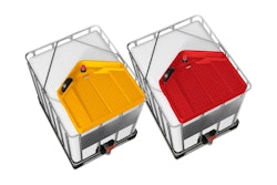 The Falcon IBC Funnel, measuring approximately 31 x 29 x 7 in. with a four-gallon capacity, is engineered from chemically resistant polyethylene (PE) for durability and safety when handling various substances.