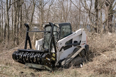 The FHX66 Forestry Mulcher eradicates materials to 10-in. in diameter with 17 gpm of hydraulic flow and 3,350 psi.