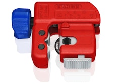 The new tri-color grip handle is comprised of three materials: a textured surface for grip and control (gray), a soft component (blue) and a high strength material for durability (red).
