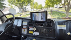 The DualEyes Camera System supports visibility on the front right tire and front right corner of the sweeper in addition to the right-side broom.