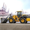 The L120 Electric wheel loader is a 22-ton machine with 6-ton lifting capacity and a recommended rehandling bucket capacity of 5 yd³.