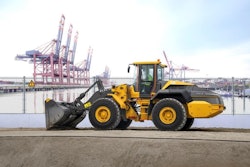 The L120 Electric wheel loader is a 22-ton machine with 6-ton lifting capacity and a recommended rehandling bucket capacity of 5 yd³.