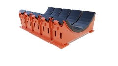 The new arrangement includes larger pad cartridges for durability and a reinforced point of connection between the pads and cradle frame.