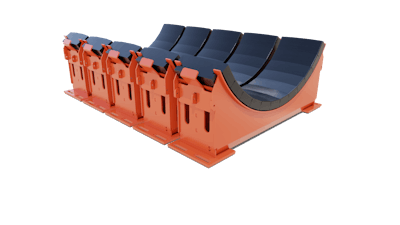 The new arrangement includes larger pad cartridges for durability and a reinforced point of connection between the pads and cradle frame.