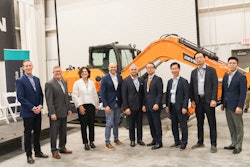 Representatives from Wallenius Wilhelmsen and leadership from HD Hyundai group / DEVELON celebrate the opening of the new customization plant in Brunswick, Ga.