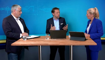 Left to right: Joachim Schmid, managing director, construction equipment and plant engineering and managing director mining for the VDMA; Stefan Rummel, CEO, Messe München GmbH; Moderator Alexandra von Lingen.