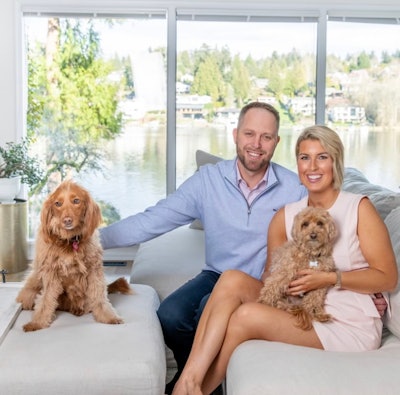 Founder Stacy Eakman, pictured with his wife Danica and their beloved dogs, embodying the heart and soul behind Alair Homes Kirkland.