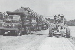 One advantage of a motor grader/EGA outfit was that it required only one operator. But in some loading situations, a spotter rode out on the parent’s frame to direct hauler traffic, somewhat negating the labor savings. Courtesy: Ulrich Manufacturing Company Form 1231, n. d., HCEA Archives