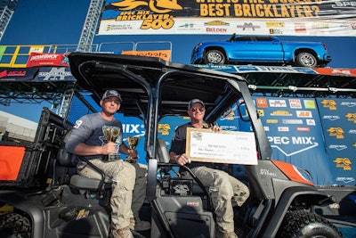 Wyandotte, OK, Darian Douthit, (pictured on the left), wins SPEC MIX TOP CRAFTSMAN Award and a new Kubota RVT-X1130 utility vehicle.