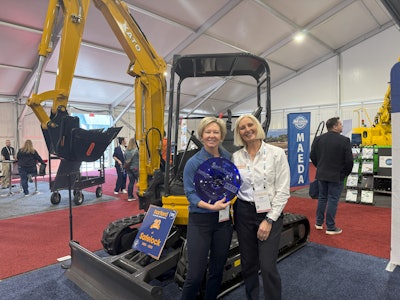 During The ARA Show 2025 Harford Attachments CEO Anna Kidd (on right) presented a special recognition award to Jenny Smith Price, President of Sales and Operations at KATO CES (left).