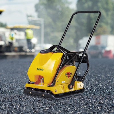 Sakai Pc800 Vibratory Plate Compactor On Asphalt Paving Site 2