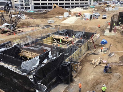 A view of the proton vault under construction on the site.
