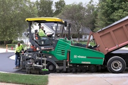 Vögele's Dash 3 pavers include a mobile feeder and additional screed. When the Vögele paver operator receives real-time survey info, they can adjust feeder speed or screed level. Fleet managers partner with operators to review datasets and identify where they can make changes.