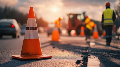 Nicoum Road Construction Workers Position Traffic Cones