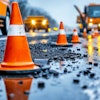 Dina Row Of Bright Orange Traffic Cones