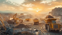 павел озарчук Dump Trucks Filling Up With Overburden And Dragline In Dusty Open Cut Coal Mine