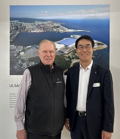 Jerry Tracey, CEO of Tracey Road Equipment, pictured here (left) after a recent congratulatory meeting with HD Hyundai CEO Cheol-Gon Choi.