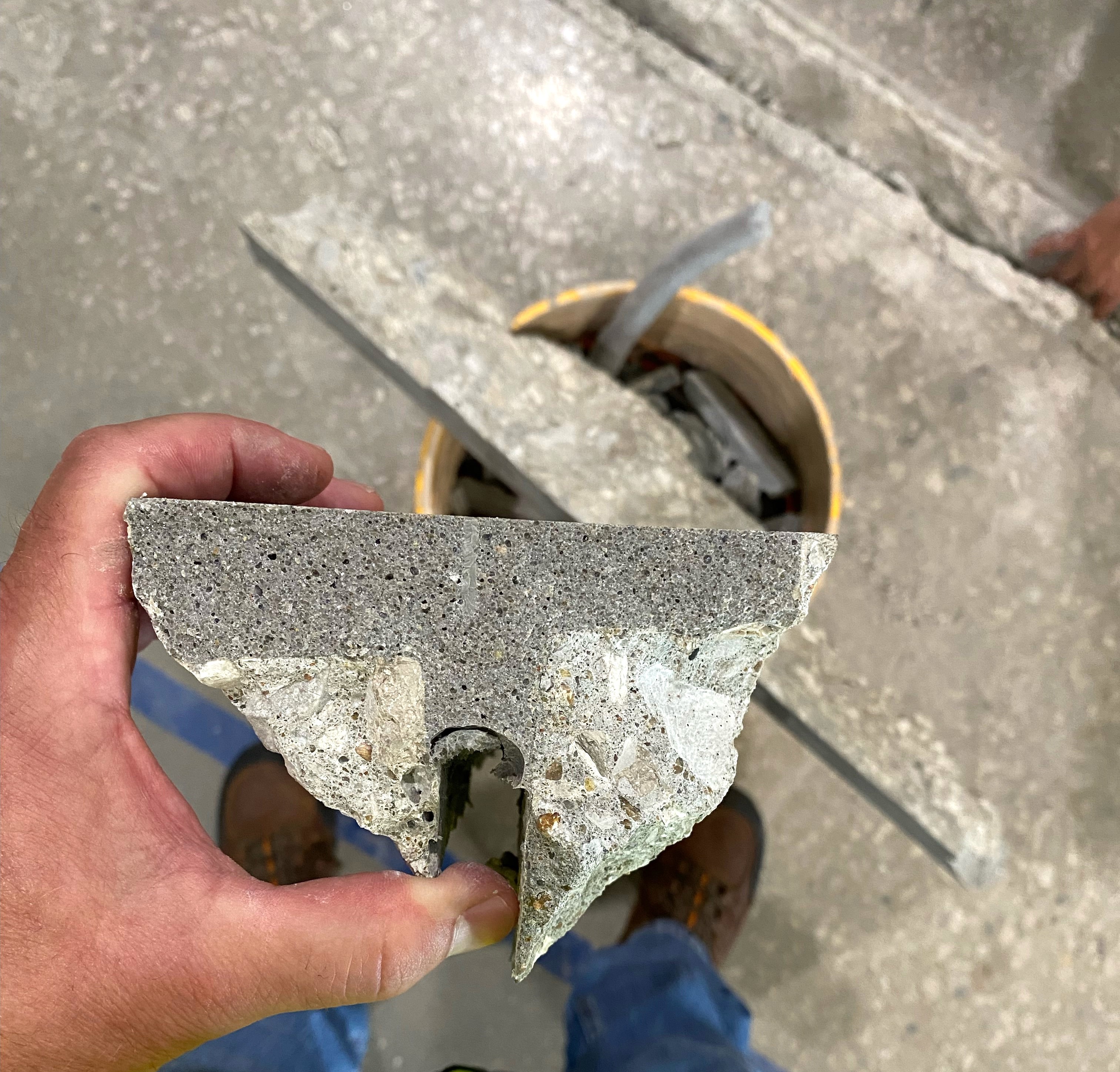 A cross section of a structural repair where the saw cut was not deep enough.