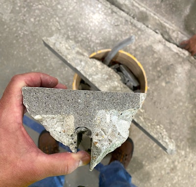 A cross section of a structural repair where the saw cut was not deep enough.