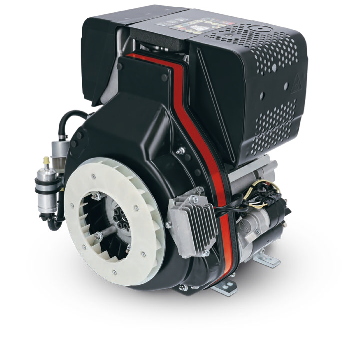 According to Hatz, compared to the conventional design of typical engine/generator unit, the flywheel-integrated permanent magnet design reduces the size by 12.4 in and the weight by 37.5 lb. The contactless PMG system has a high degree of efficiency at over 85 percent.