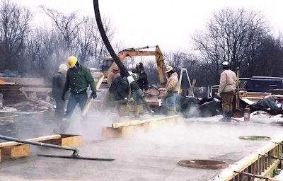 Winter placement in progress—contractors use admixture-enhanced mixes to keep concrete on track despite freezing temps.