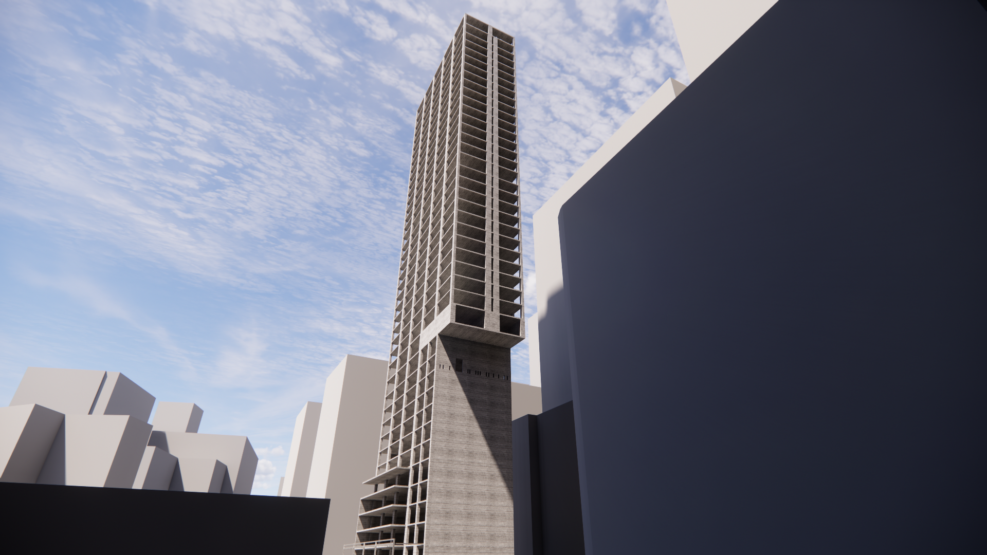 A 3D rendering of 55 Willoughby's cantilever.