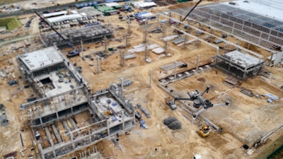 Aerial view of a construction site via a Skydio X10 UAV.
