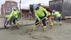 Concrete contractor crew delivering CarbonCure concrete at the Amazon HQ2 project.