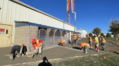 Dan Baker, high-vis sun shade on the hard hat, at a concrete placement by ICM in Denver, Colorado.