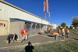 Dan Baker, high-vis sun shade on the hard hat, at a concrete placement by ICM in Denver, Colorado.