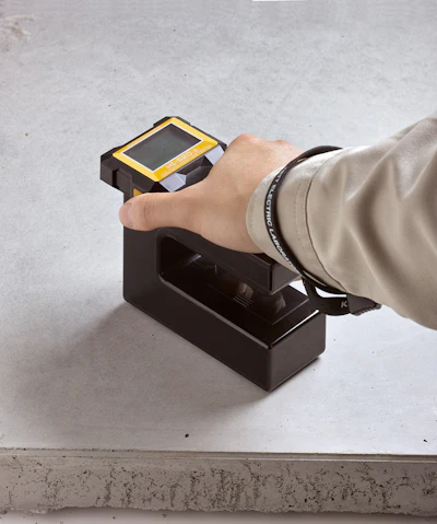 Portable instruments, like this Kett HI520-02, can support moisture checks across concrete, mortar, drywall, coatings, and other materials throughout the project lifecycle.