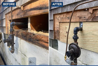 Figure 3. Sill replacement, before and after; branded composite.