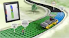 Dynapac roller compactor on green terrain with thermal imaging data displayed on tablet showing 94.3% density and 250°F temperature reading