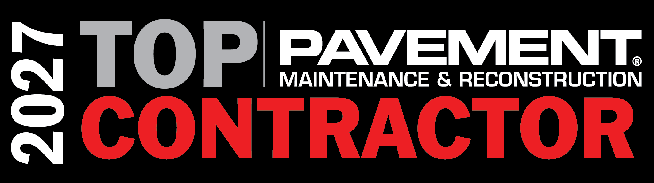2027 Top Pavement Contractor award badge for maintenance and reconstruction services