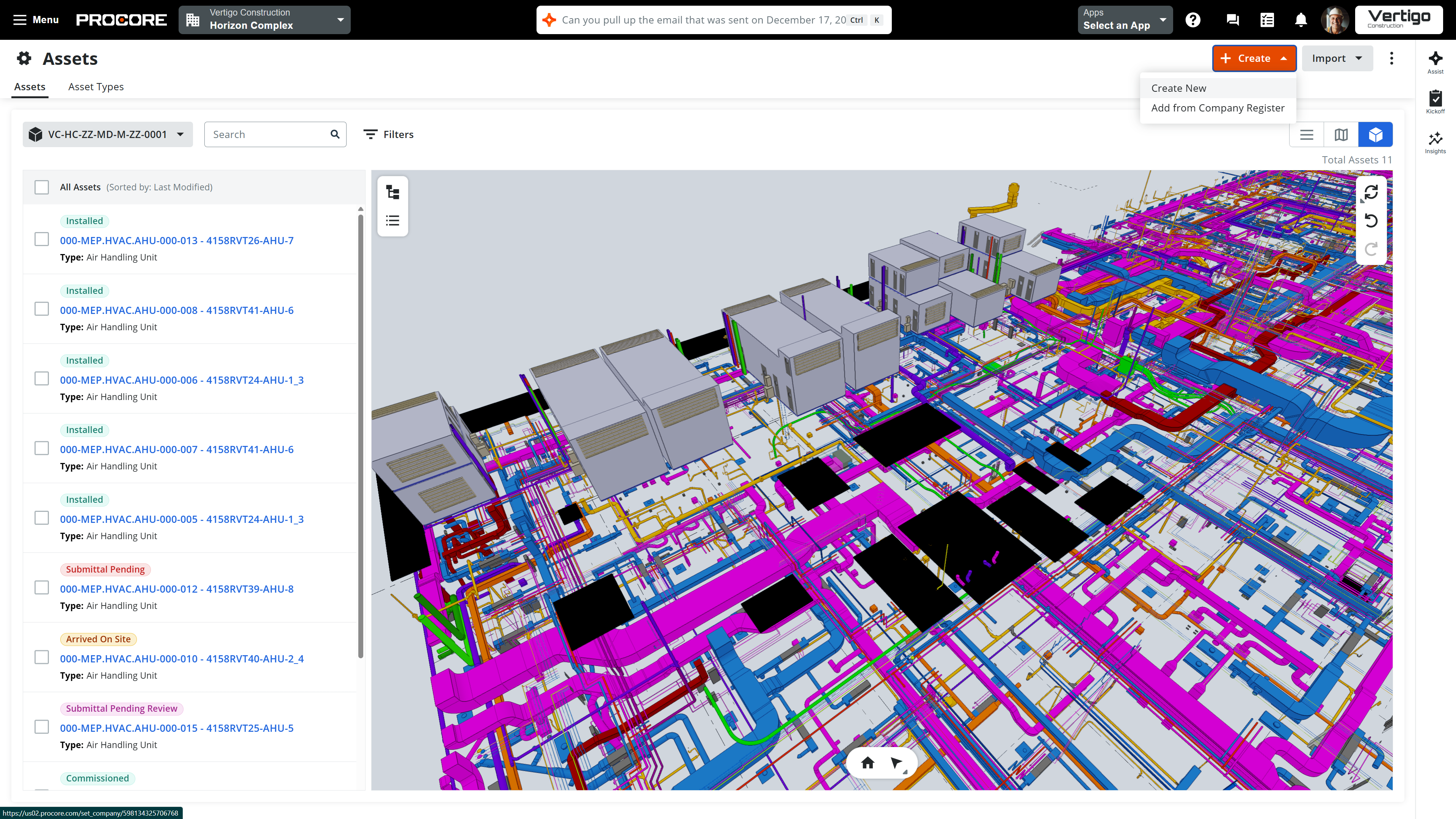 Procore Asset Register