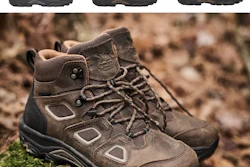 Three brown and black hiking boots with lace-up design and cushioned soles displayed in product view and outdoor terrain setting