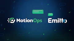 MotionOps and Emitto brand partnership displayed on dark blue background with messaging icons