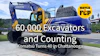 Komatsu excavator and branded truck celebrating 60,000 excavators milestone at 40th anniversary event in Chattanooga