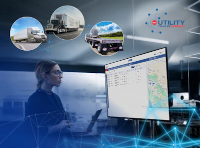 Professional using fleet management software with trailer tracking map and logistics network visualization
