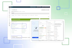 Software dashboard mockup showing project management interface with metrics, charts, and hiring client information displayed across multiple screens
