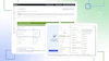 Software dashboard mockup showing project management interface with metrics, charts, and hiring client information displayed across multiple screens