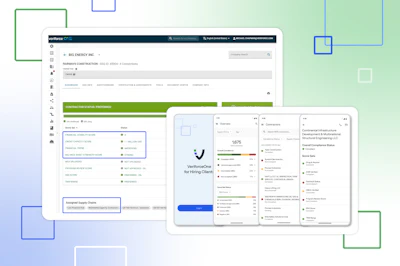 Software dashboard mockup showing project management interface with metrics, charts, and hiring client information displayed across multiple screens