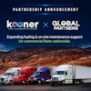 Kooner and Global Partners partnership announcement expanding fueling and maintenance support for commercial fleets nationwide, featuring multiple semi-trucks against desert landscape.