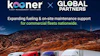 Kooner and Global Partners partnership announcement expanding fueling and maintenance support for commercial fleets nationwide, featuring multiple semi-trucks against desert landscape.