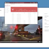 FleetWatcher dashboard displaying dashcam video of truck accident with event analytics showing 59 incidents and detailed incident report data