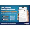 The Asphalt Paving Handbook mobile app advertisement showing website and app store download options with NAPA branding